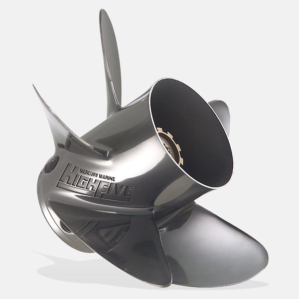 Mercury High Five Propeller. Mercury 5-Blade Stainless Steel Propeller. Performs Well on Heavy Load Boats And For Watersports.