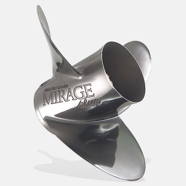 Mercury Mirage Plus Propeller. Mercury 3-Blade Stainless Steel Propeller. Designed For High-Horsepower Heavyweight Boats.