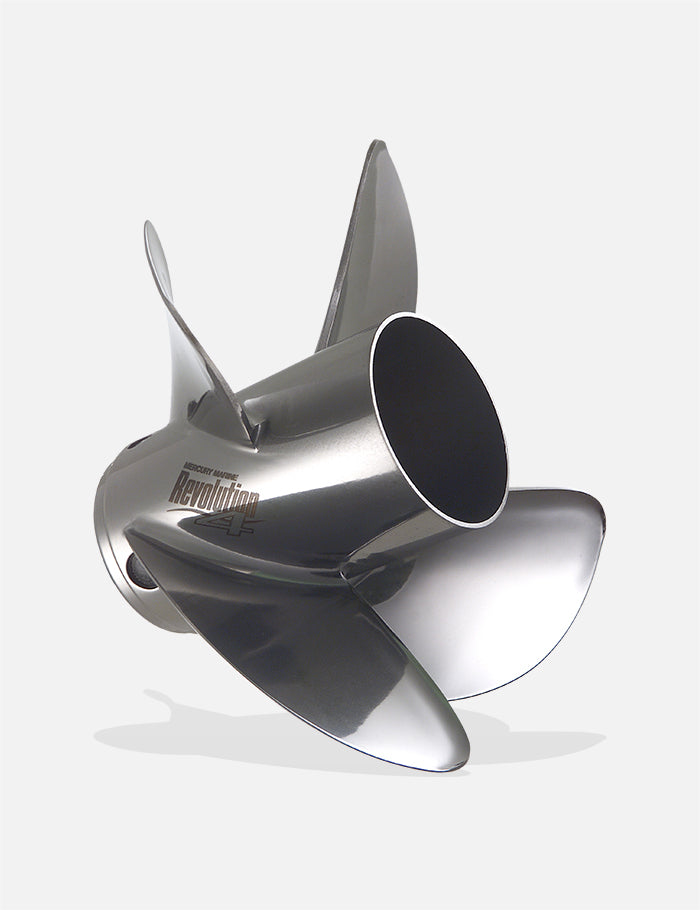 Mercury Revolutioin 4 Propeller. Mercury 4-Blade Stainelss Steel Revolution 4 Propeller. Gets You On Plane Faster With Impressive Top-End Speed.