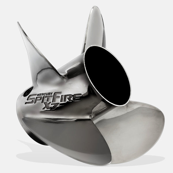 Mercury SpitFire X7 XP Propeller. Mercury 4-Blade Stainless Steel Pro-Finished Propeller. Designed For Mercury 40-115HP Outboards.
